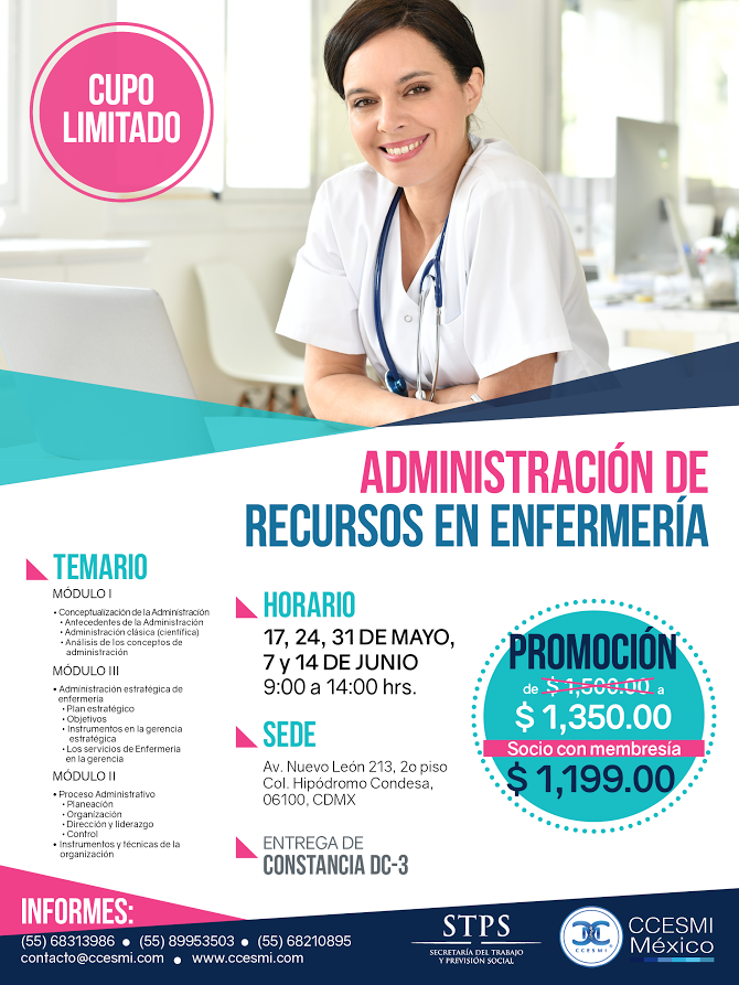 CCESMIMexico's tweet photo. ¡Nuestro curso Administración de Recursos en Enfermería regresó debido a su éxito!

Inscríbete: https://t.co/9x2FHDuwia

#FelizSabado https://t.co/PNjZT8rzxN
