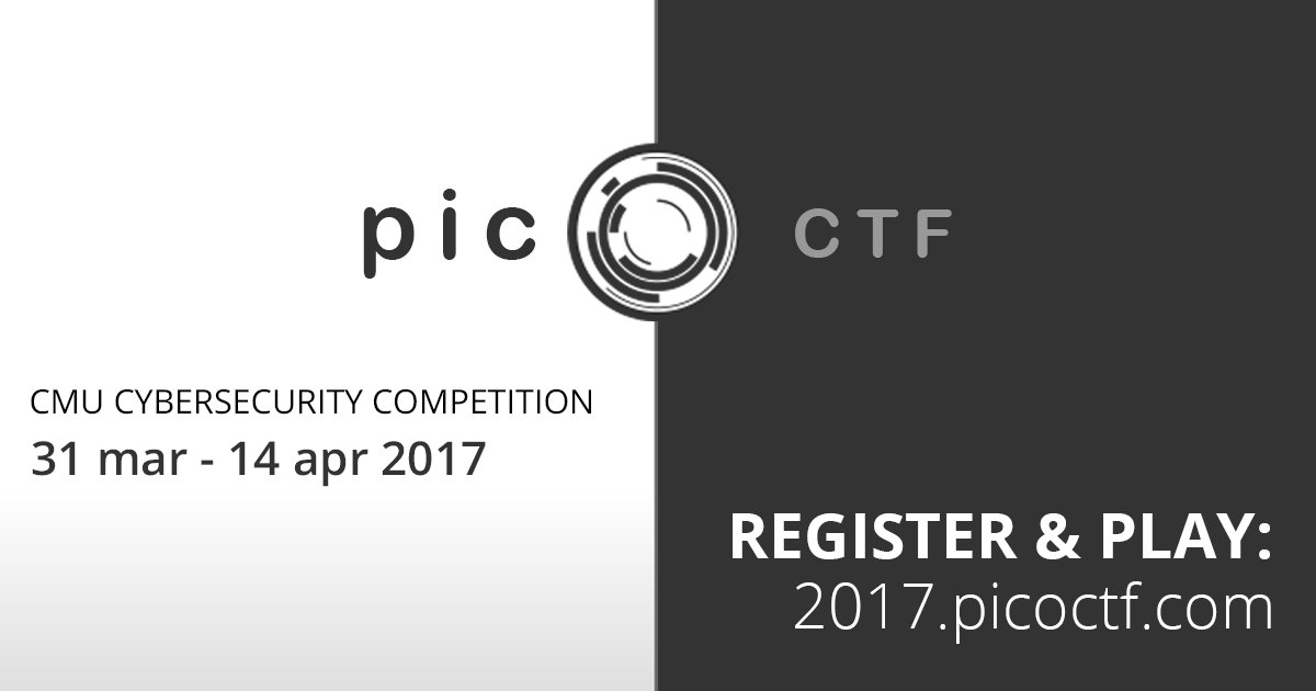 picoctf's tweet image. Not an April Fool&apos;s joke: #picoCTF2017 has started! Register &amp;amp; play for free: cmu.li/mPBo30anf4a