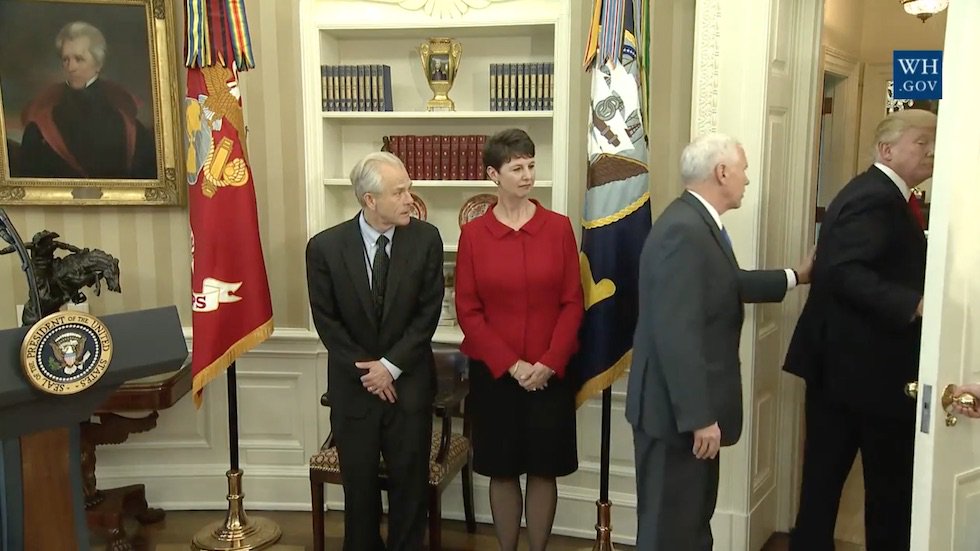 thehill's tweet photo. Trump leaves executive order signing without signing executive orders | WATCH https://t.co/icZ19Van1Y https://t.co/0Lu2FgaKQ3