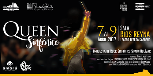 Queen Sinfónico: 7 al 9 de abril. Sala Ríos Reyna, <a href="/teresacarreno/">Teatro Teresa Carreño</a>