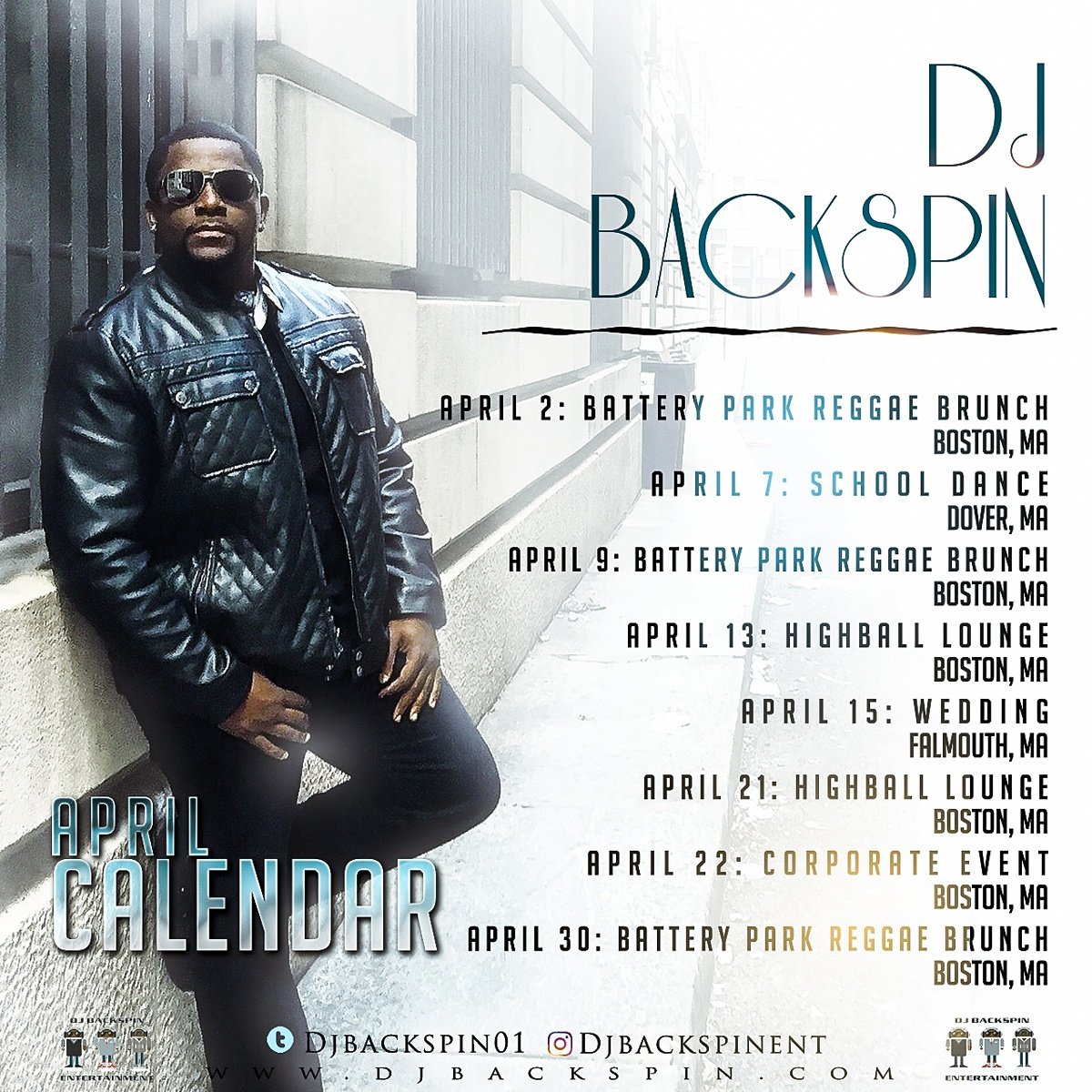 DJBACKSPIN01's tweet photo. The April hustle for #DjBackspin. If you need professional #Dj services, photography, lighting, & more visit https://t.co/K8PS1RRXdC! 🎧🔊😎💥 https://t.co/6bShPbqRtL