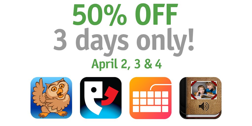 AssistiveWare's tweet image. Starts tomorrow! 72 hours -&amp;gt; 4 #AACapps -&amp;gt; 50% #discount bit.ly/2nnuxeD