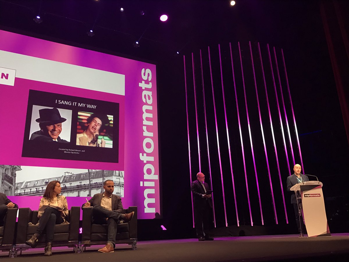 mip's tweet photo. Now: the #MIPFormats International Pitch, with @all3media_Int, @C21Media's @jenky &amp; all-star Jury. 1st up: I Sang It My Way @MalarkeyMedia https://t.co/RBZInGdFX7