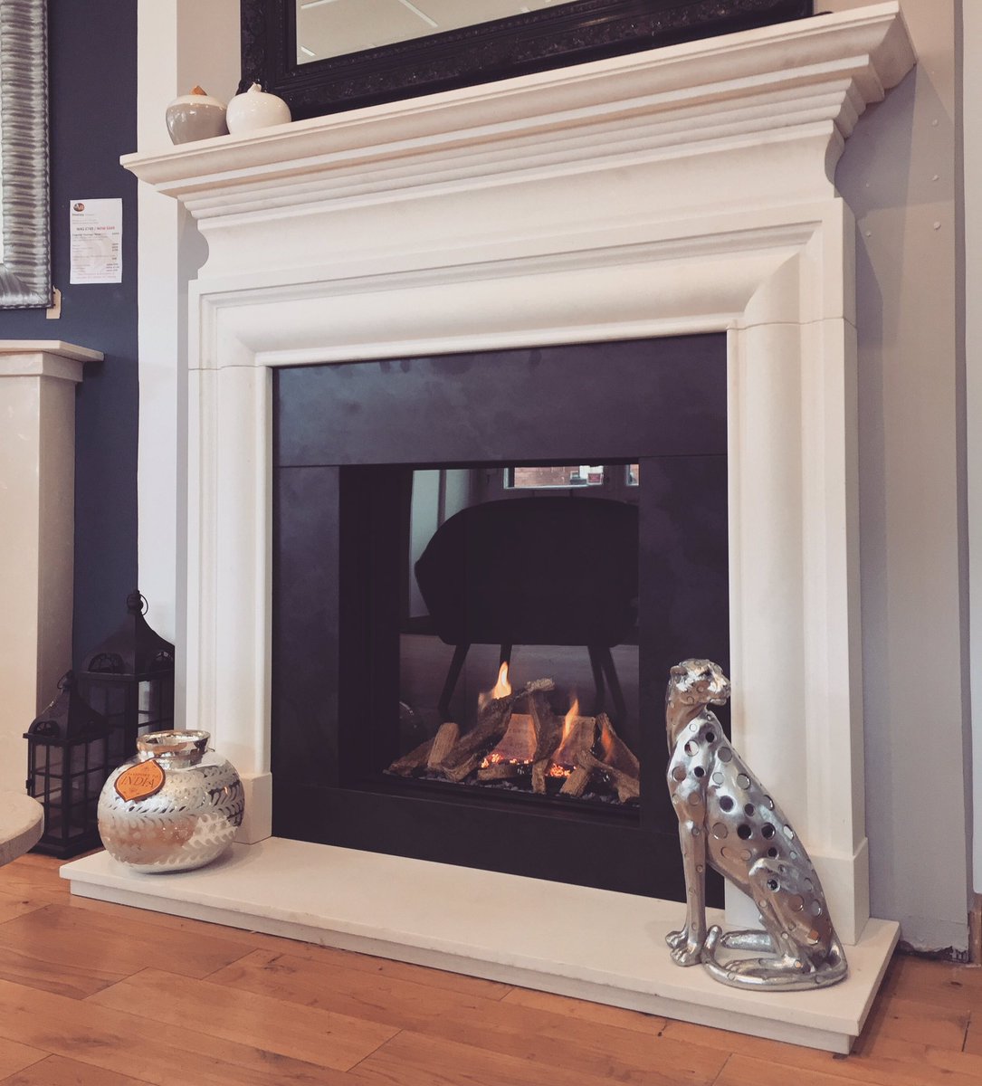 The al new conventional flue #trimline @percydoughty with new Avelino limestone fireplace