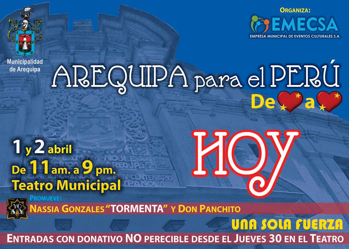 EmecsaAqp's tweet photo. 👉#Emecsa👍 #Cultura👍 #Arte👍 #UnaSolaFuerza👍 #Solidaridad
👉Se viene un Gran Evento👍
Vamos a ayudar #AREQUIPA https://t.co/7Agfe92Zd9