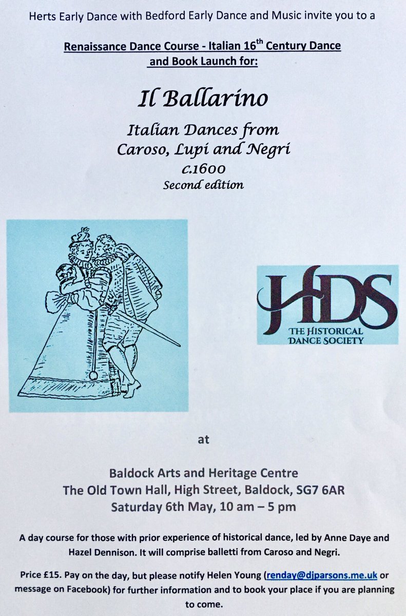 Renaissance Dance Course &amp; Book Launch - Il Ballarino Italian Dances:  Caroso, Lupi &amp; Negri at Baldock Herts May 6th