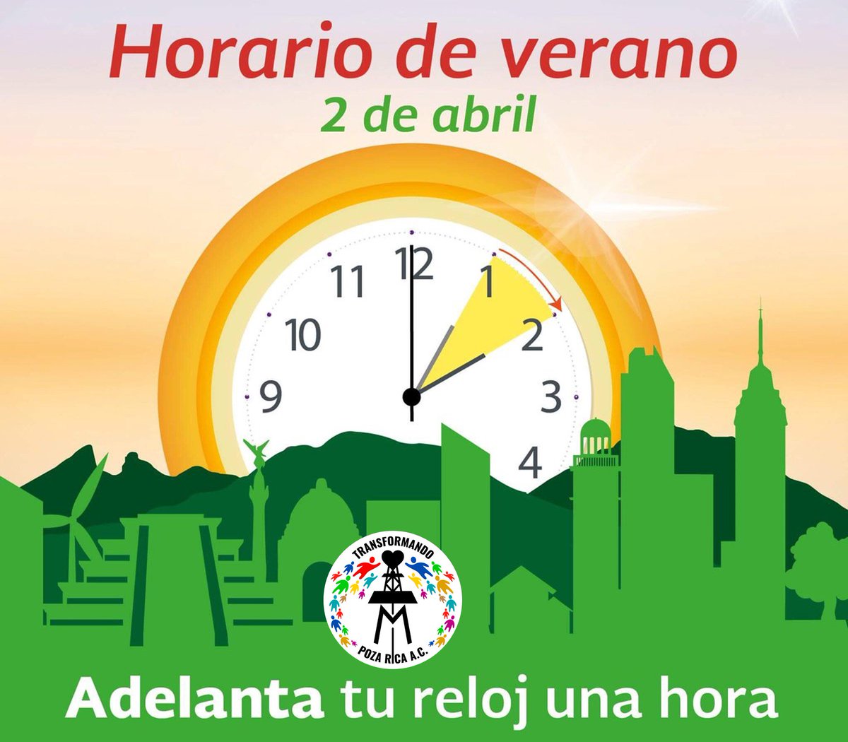 PRTransformando's tweet photo. Mañana 2 de abril, inicia el #HorarioDeVerano, adelanta tu reloj una hora a las 2.00 am o antes de dormir. https://t.co/3l8YL5nGGd