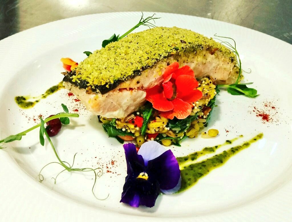 Just saying :)  - Pistachio crusted salmon fillet served with a quinoa and Superfood salad finished with Salsa verde #NotJustLakes