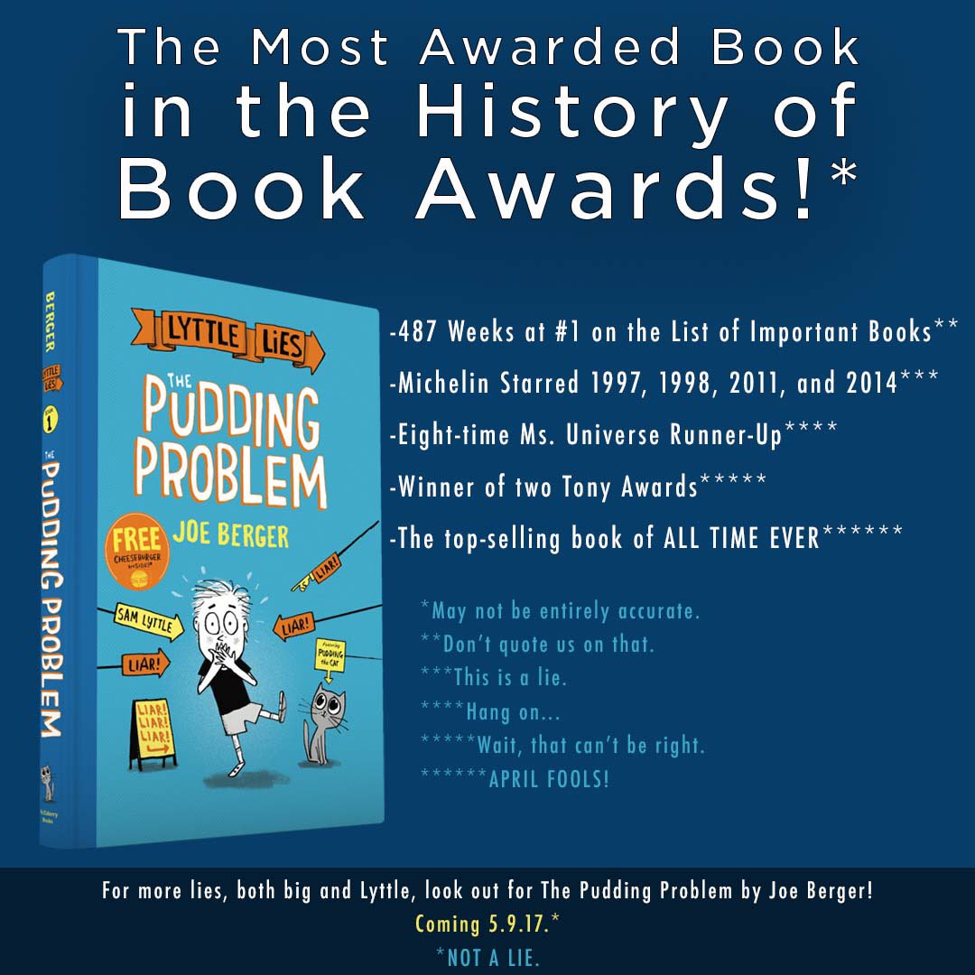 SimonKIDS's tweet photo. The Most Awarded Book in the History of Book Awards* is coming your way 5/9! Check out #ThePuddingProblem by @_JoeBerger! *#AprilFools https://t.co/cVPAFDSewt