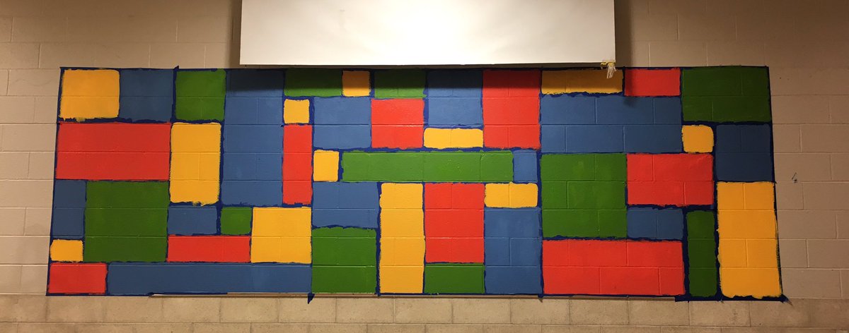 SoHillsCardinal's tweet photo. Mondrian inspired mural! Tape pulling on Monday! Thank you @OUBIGEVENT #OUBigEvent @OKCPS @artisticabel @okcpsArts https://t.co/E39rXIE0A6