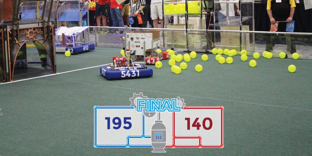 frc5431's tweet image. Another great match! Our blue alliance successfully won by powering all 4 rotors! #omgrobots #sTEAMWORK