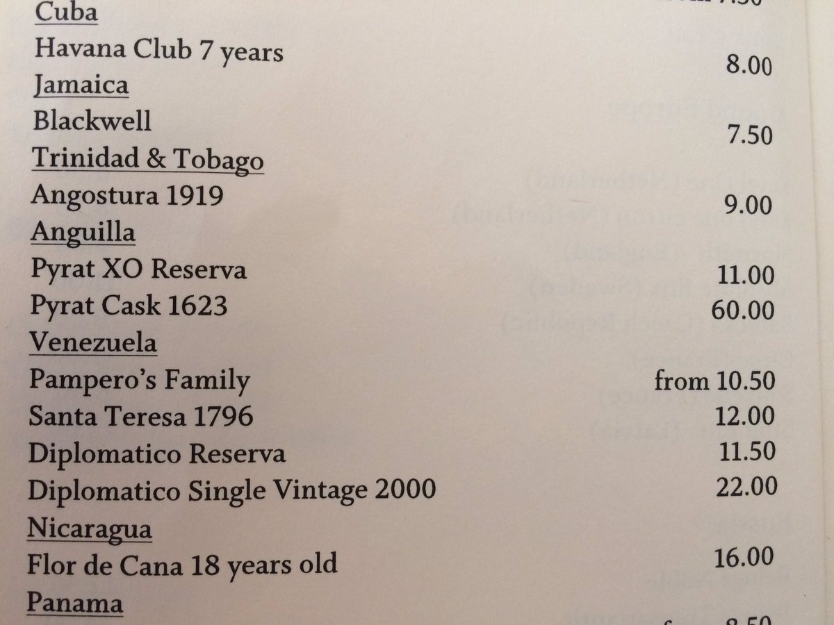 CScottFCDO's tweet photo. In a London bar offering #Anguilla rum for £60 a glass 🥃. Clearly considered best in region, but sadly out of my price range! https://t.co/jlT9bD4q3Q