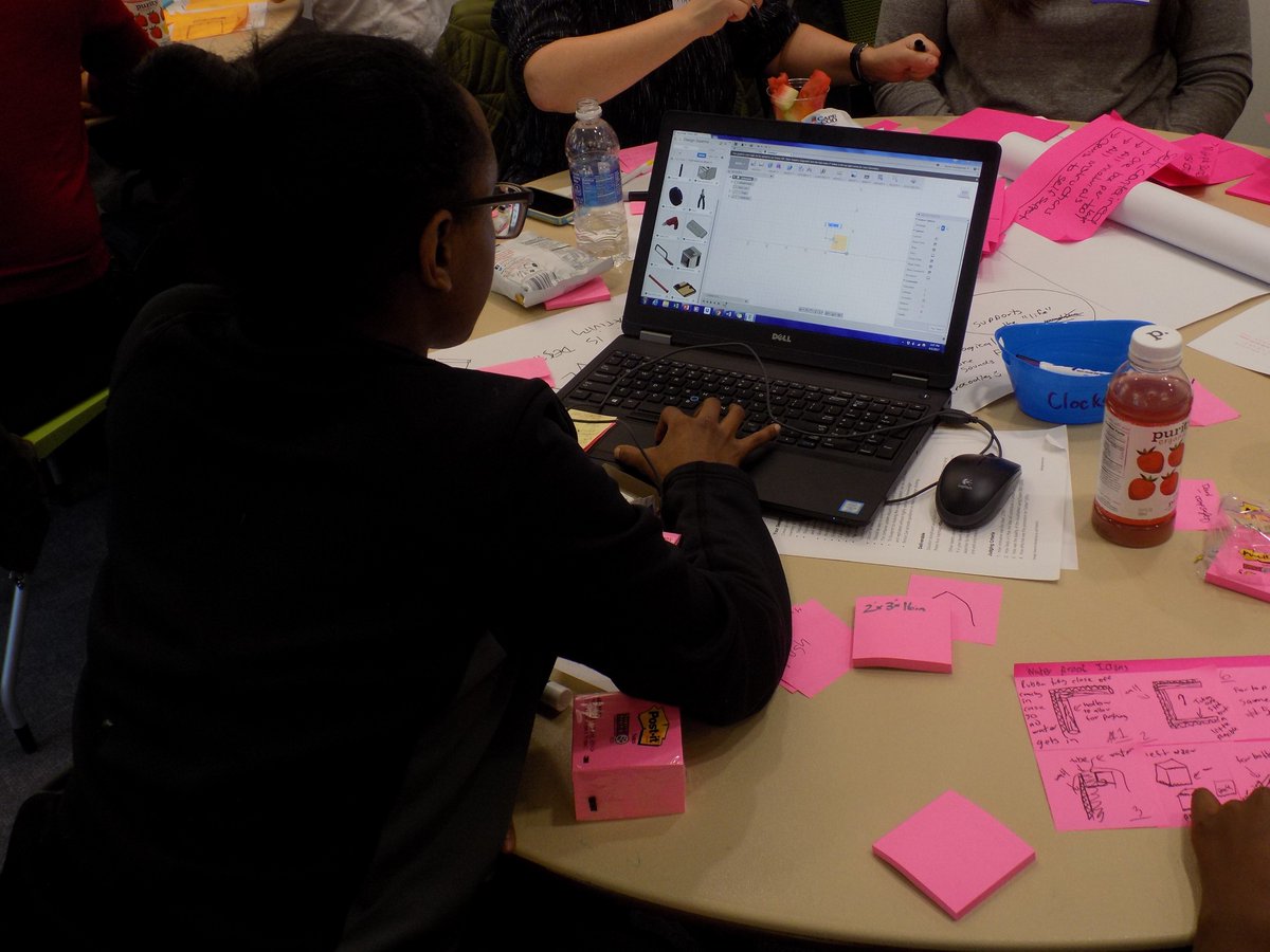RoxburyInno's tweet photo. Our @DigiFabCon #DesignSwarm are finishing up their designs for @HumanitarianLab's FabKits using @adskFusion360 w/ @AutodeskEDU experts. https://t.co/1TWY6TRTS0