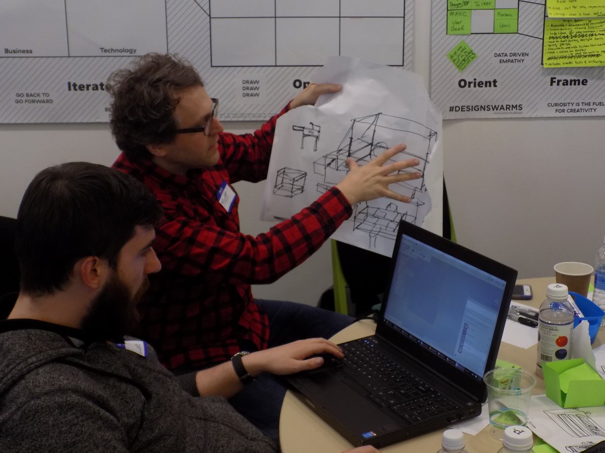 RoxburyInno's tweet photo. Our @DigiFabCon #DesignSwarm are finishing up their designs for @HumanitarianLab's FabKits using @adskFusion360 w/ @AutodeskEDU experts. https://t.co/1TWY6TRTS0