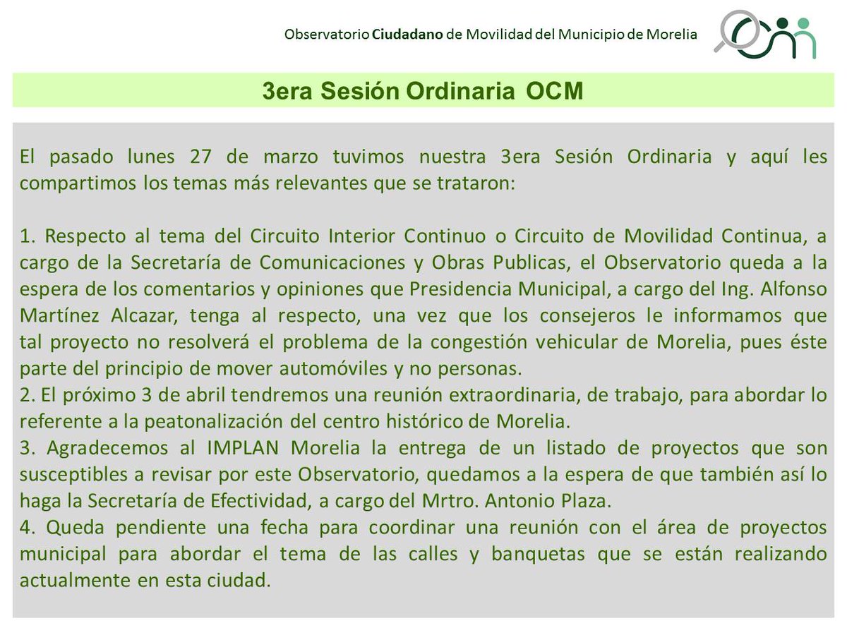 ACM_Morelia's tweet photo. Les compartimos algunos de los puntos más relevantes tratados en nuestra 3era Reunión Ordinaria #OCM https://t.co/mXDlaiUNZa