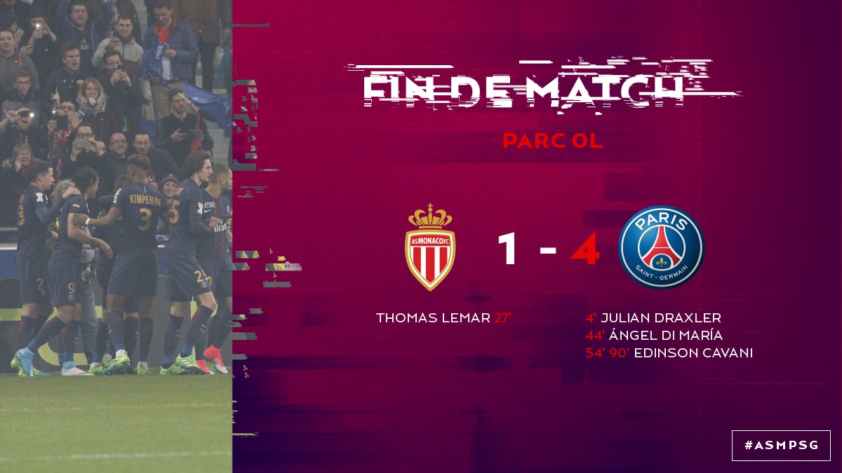 PSG_inside's tweet photo. 90+5' C'est terminé, Paris s'impose 4 buts à 1 face à Monaco !!!!! #ASMPSG https://t.co/on5bQc95xU