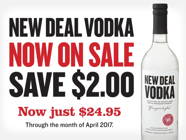 Not an April Fool’s! Our flagship New Deal #Vodka is on #Sale for the month of April in #Oregon. Stock-up! #pdx #goldmedal #aprilfoolsday