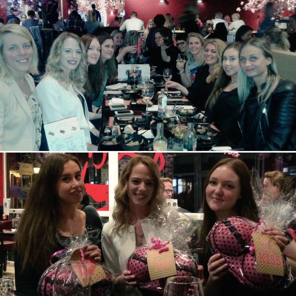 After hard work .. having a great evening with my super team 🎀 
Good bye Martine, Kelly and Soraya we will miss you 😚
<a href="/HkmArnhem/">HKM Arnhem 2478</a> @NLRegion2