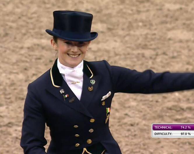 When the degree of difficulty mark hits 97% at the #FEWorldCupFinals GP Freestyle <a href="/JudyReynoldsIRL/">judy reynolds</a> #Equestrian #Dressage #Ireland #IRL