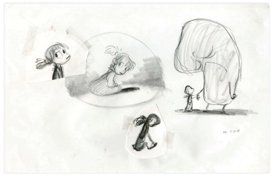 Early development sketch of Riley inside her own mind with Sadness by yours truly. Inside Out (2015) #Animation #Pixar