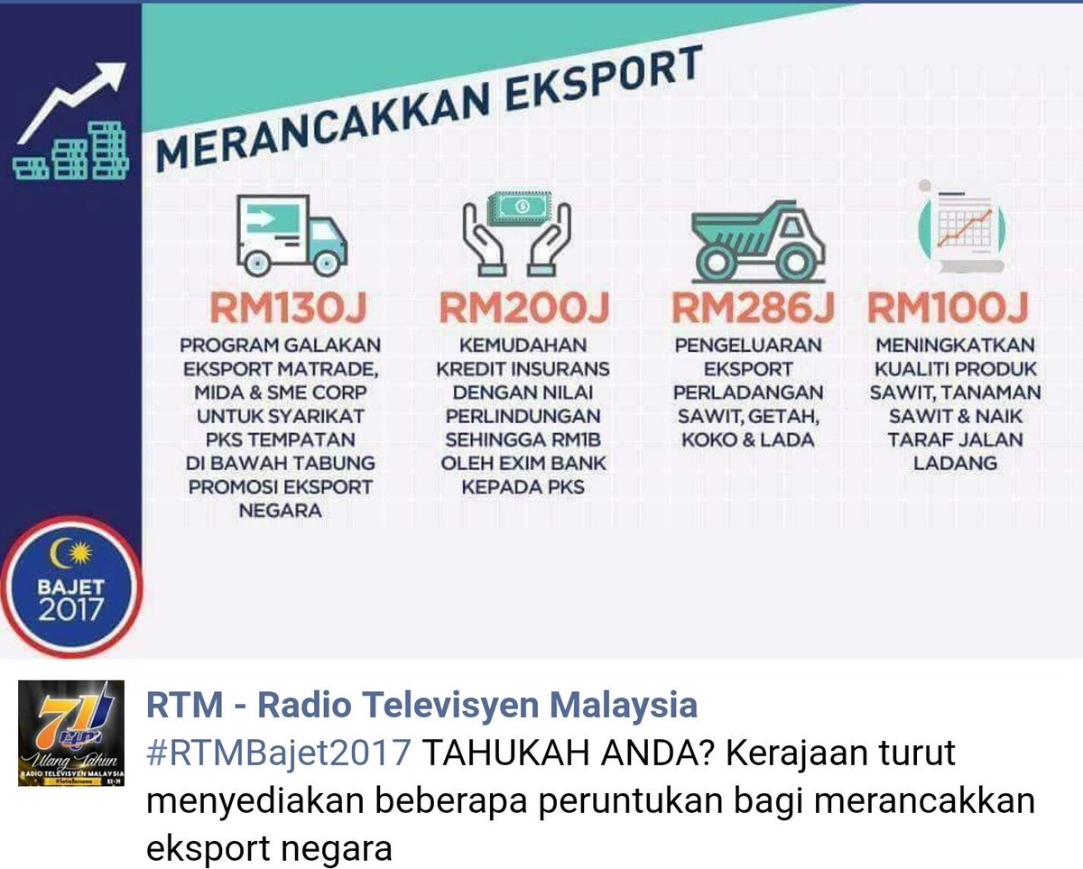 MITIMalaysia's tweet photo. Peruntukan bagi merancakkan eksport negara. @RTM_Malaysia @matrade #timetoexport #ecommerce #tn50 https://t.co/rKWH1ExvFu