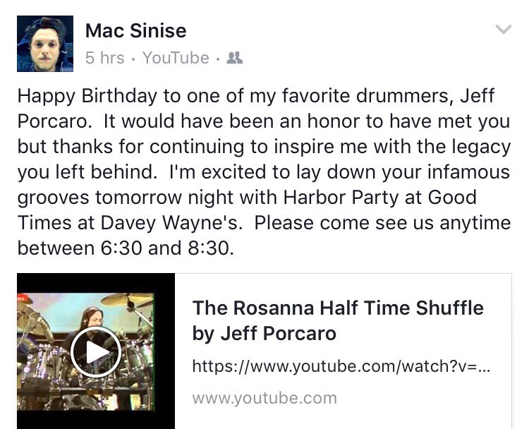 We couldn\t have said it any better than our very own drummer. Happy birthday to Jeff Porcaro !! 
