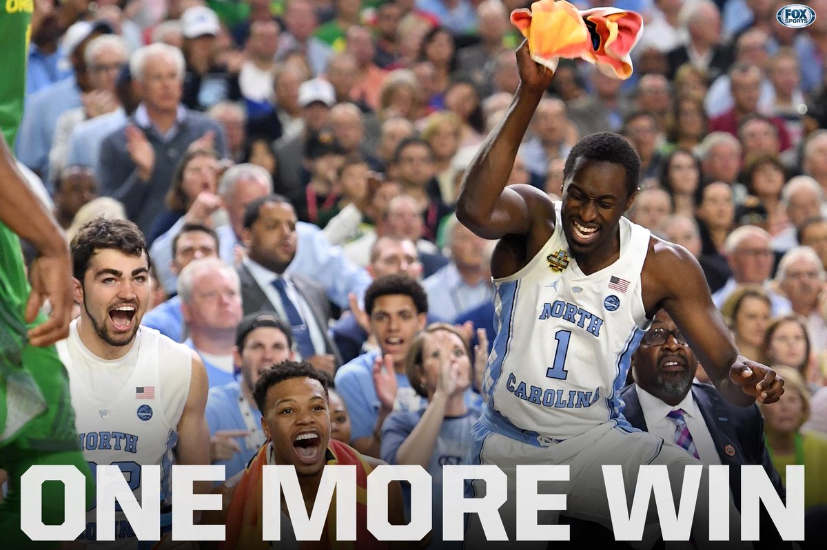 FOXSports's tweet photo. ONE WIN AWAY! UNC is going to the National Championship! #FinalFour #MarchMadness https://t.co/1SpH3yEq1d