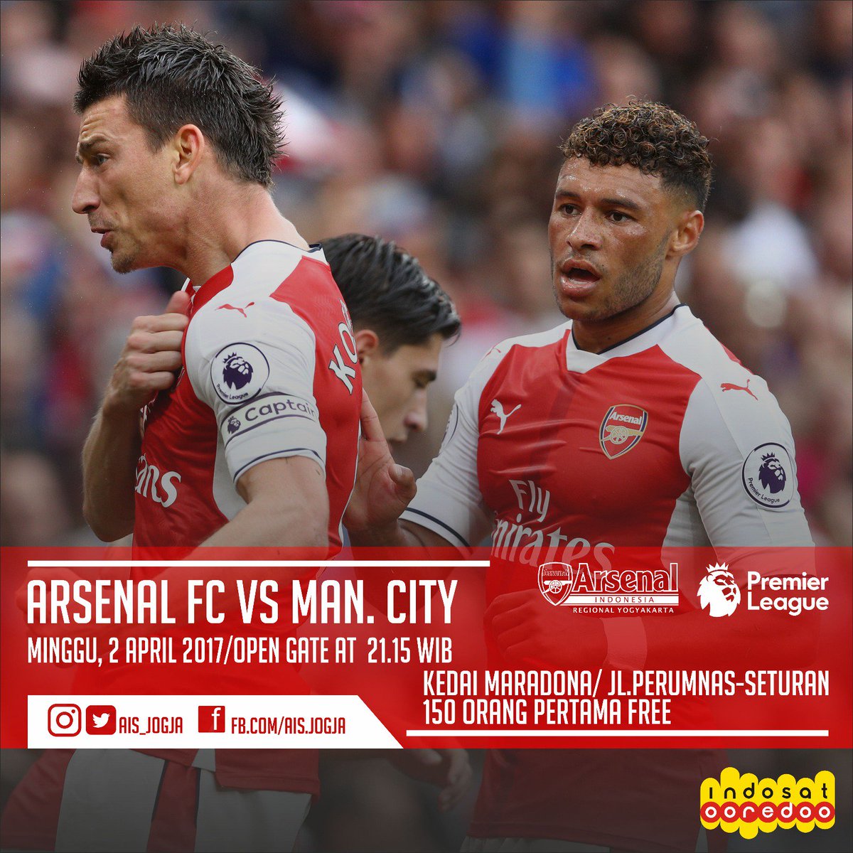 #MatchScreeningAISJogja #EPL with <a href="/IndosatCare/">Indosat Care</a> Arsenal v City | Minggu 1-4-17 OG 21:15 | <a href="/KedaiMaradona/">Kedai Maradona</a> | free 150 orang pertama | lets go