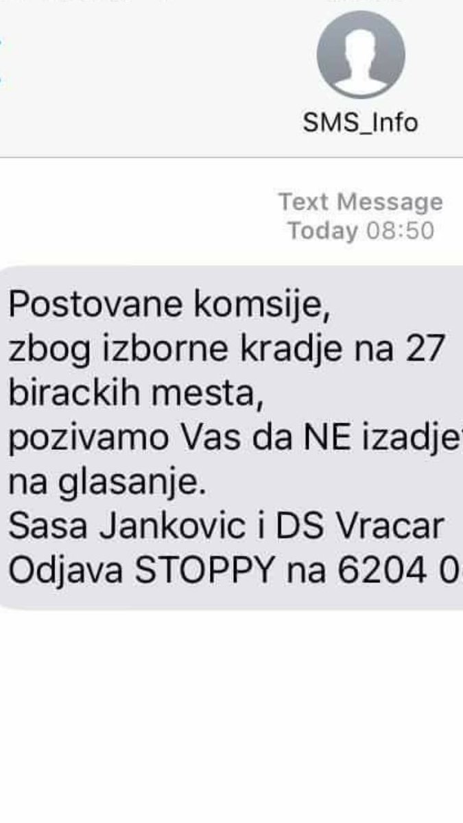 MOLIM ZA RT!!
Prevaranti iz SNS salju lažne poruke da se ne izadje.
SVI MASOVNO IZLAZIMO NA #VRACAR 
DO POBEDE 1. @Kihot_ex_of