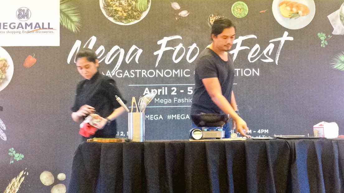 raintreeCK's tweet photo. Chef Kalel Chan getting ready for the demo, 45mins to go and we're cooking! #MegaFoodFest #MadridFusionAtSM #Raintreerestaurants https://t.co/5sf6zTVXji