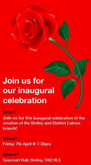 botleylabour's tweet photo. A date for the diary: #BotleyLabour inaugural meeting taking place @ Seacourt Hall, Botley on 7th April, 7.30pm https://t.co/GQnRa2MazQ https://t.co/vVhZ9lhxOC