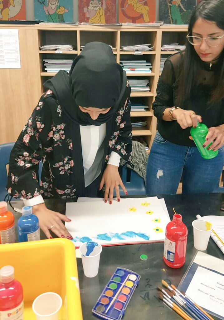 FarahKobrosli's tweet photo. We engaged in the process of hands-on Creative Play found in 5 tiered centers as we reflected on our outcomes #ICWorkshop @DawhaHighSchool https://t.co/qd1e9myAS4
