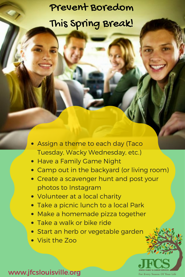 JFCSLouisville's tweet image. Prevent boredom this Spring Break with these great tips!
Share your adventures on Instagram and tag @JFCSlouisville #springbreaktips #SB17