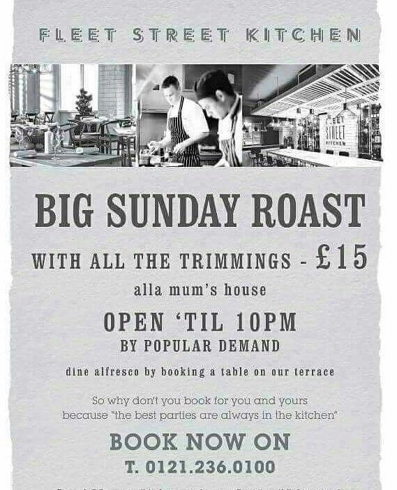FSKBirmingham's tweet photo. S U N D A Y S   @  F L E E T   ST  K I T C H E N 

Day of rest Day of roast

Fleet St, Birmingham, B3 1JH
0121 236 0100 https://t.co/tA7q9I1mNP