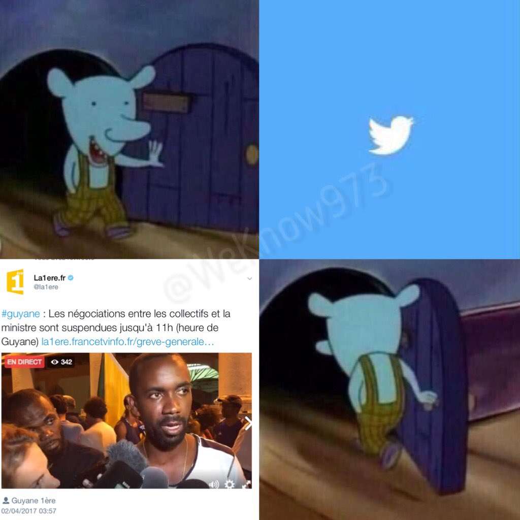 twk973's tweet image. Re #TwitteOff ✋🏾 Nuit trop courte, autant se reposer.
Et n'oubliez pas, le #LT c'est sur ▶️ @GuyaneActu ◀️.
#Guyane #CriseSociale #Negos