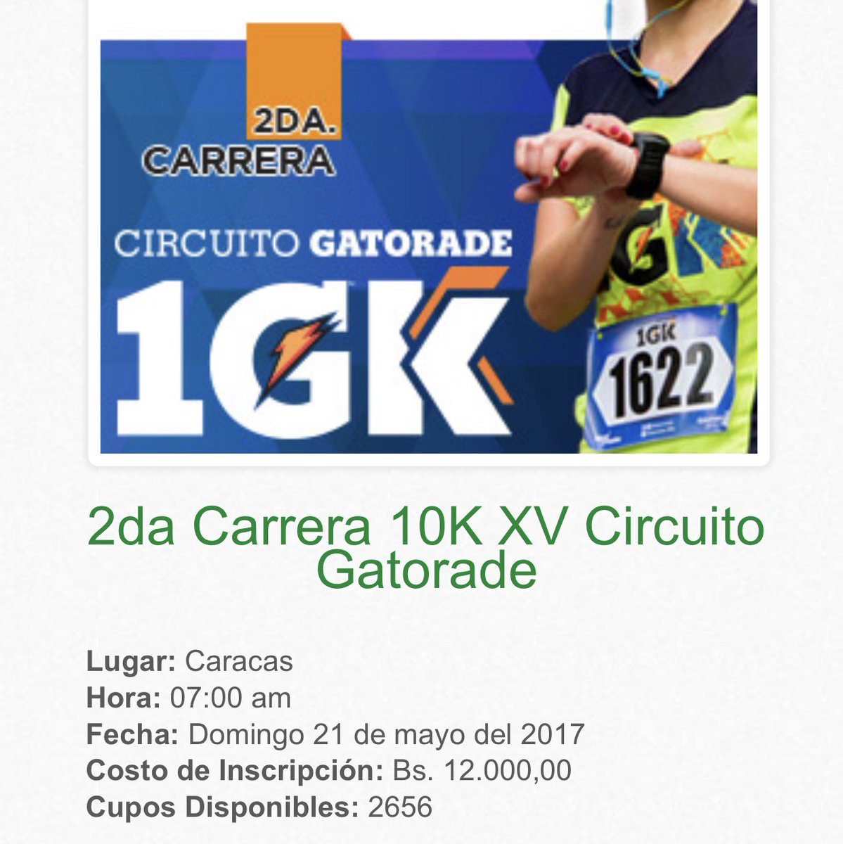 trailenduris's tweet photo. Ya están abiertas las inscripciones para la segunda carrera del circuito #Gatorade 10K #Run #running #Caracas #Venezuela https://t.co/72orFo43Zs