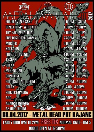 Here are the full rundown for next weekend show at Metal Head Pot, Kajang. We'll see you guys there cheer and stay metal 🤘🏻