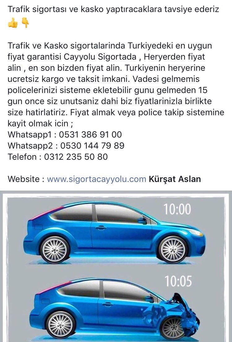 Sigorta ve kasko yaptıracaklar 👍👇