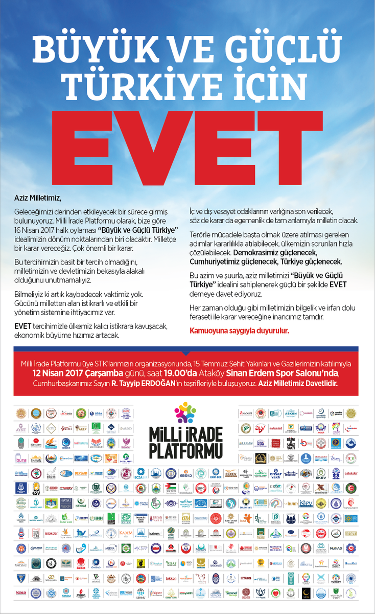 Büyük ve güçlü Türkiye için "Evet"
milliiradeplatformu.com/buyuk-ve-guclu…