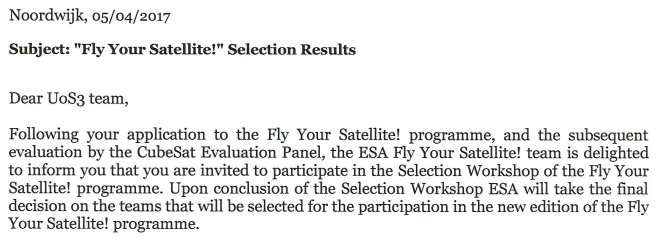 Very proud of the team after @esa shortlisted #UoS3 cubesat for #FlyYourSatellite and invited us to present at #ESTEC for final selection🤠🛰️