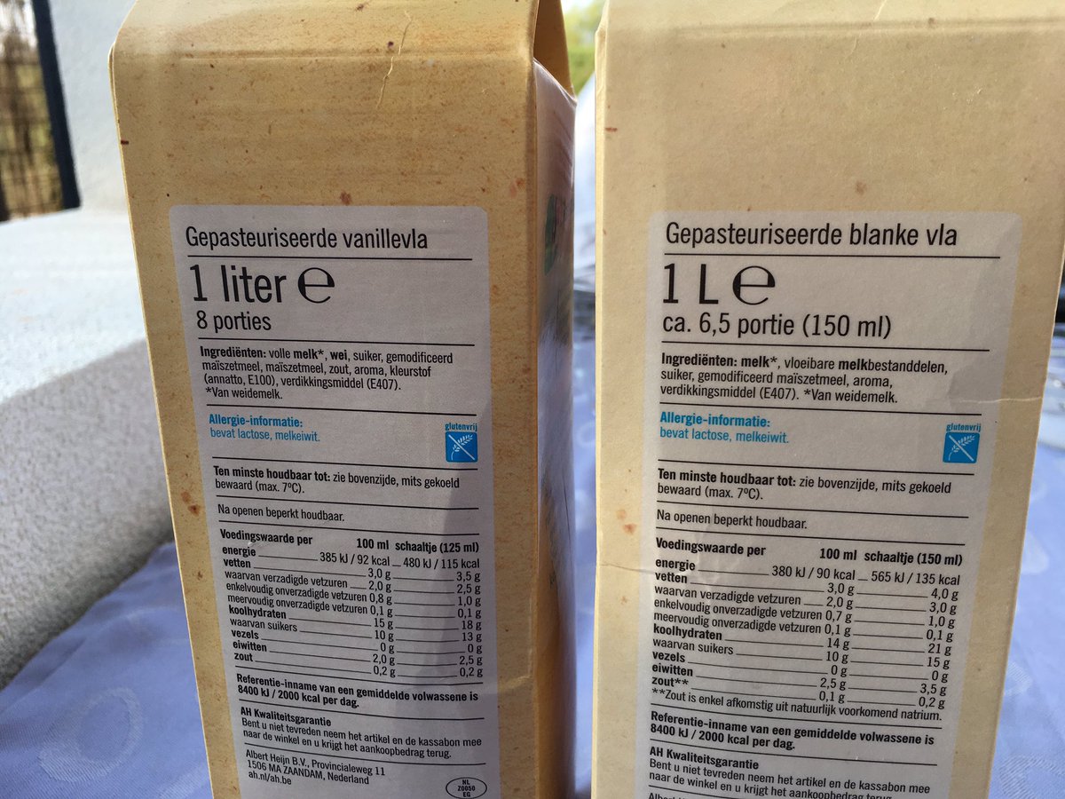 micheltop's tweet photo. Toch bijzonder dat je bij blanke vla grotere porties hoort te nemen dan bij vanille @albertheijn https://t.co/Lnrp3LBj9g