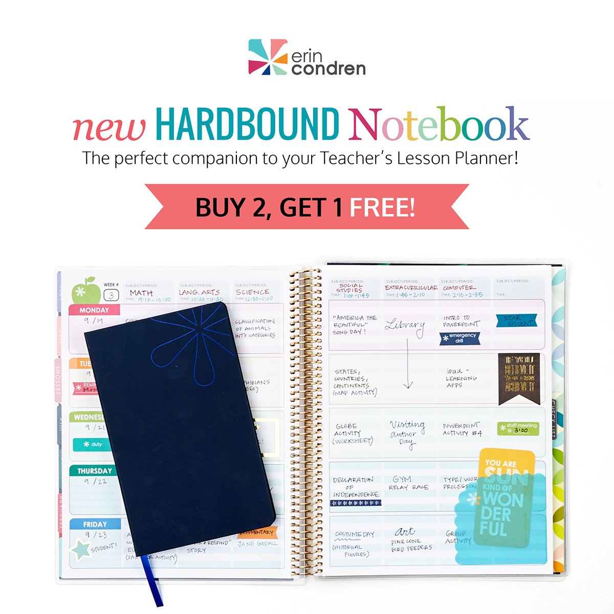 ErinCondren's tweet photo. Teachers take notes...a lot of them. Meet our #ECHBnotebook, the perfect companion to the #ECTLP (now at 30% off)! https://t.co/DZ5yBwF11F https://t.co/LiKiYHRpni