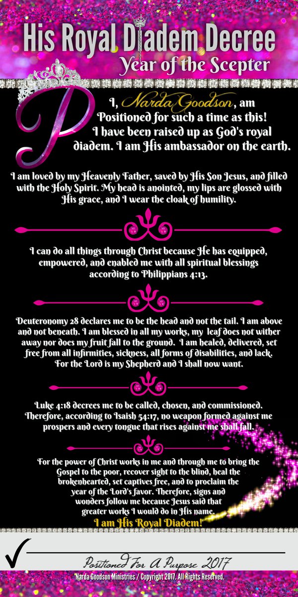 Positioned4Now's tweet image. Personalized His Royal Diadem Decree life-size banner with your name. Be sure to sign it! To View Photo Larger: nardagoodson.com/declaration-ba…