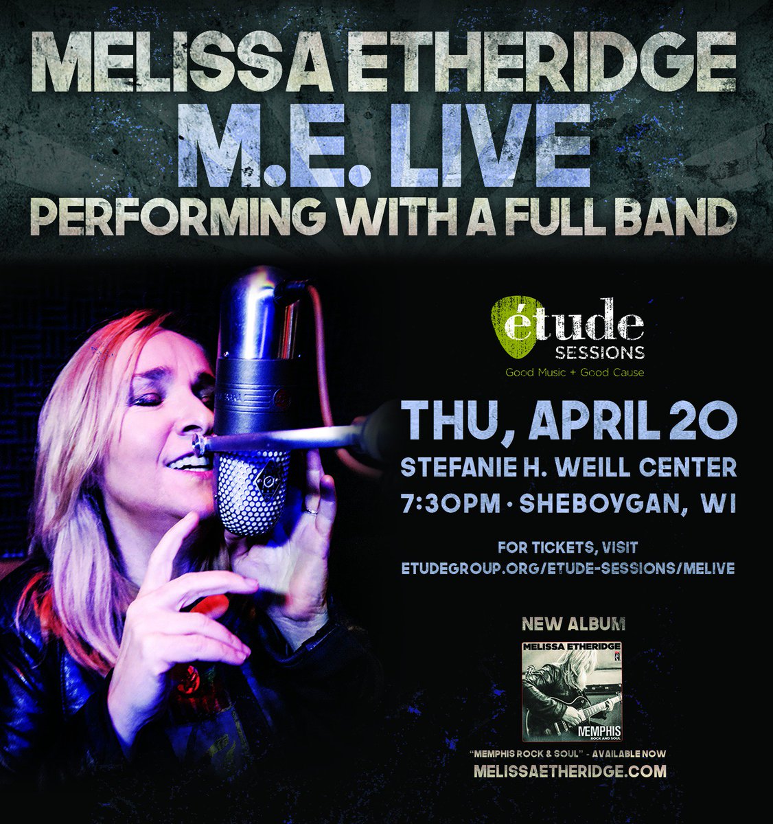 TheEtudeGroup's tweet photo. Melissa Etheridge and her full band will play @WeillCenter #Sheboygan on April 20, as a fundraiser for our schools. #goodmusicgoodcause https://t.co/WwYgb1iGhj