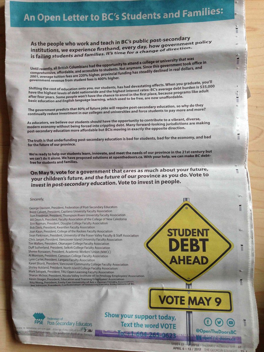 ECUADFA's tweet photo. @rodmickleburgh @georgiastraight @rodmickleburgh the real story is INSIDE the @georgiastraight - #studentdebt in #bspse @openthedoorsbc @FPSE https://t.co/gliluc7RBW