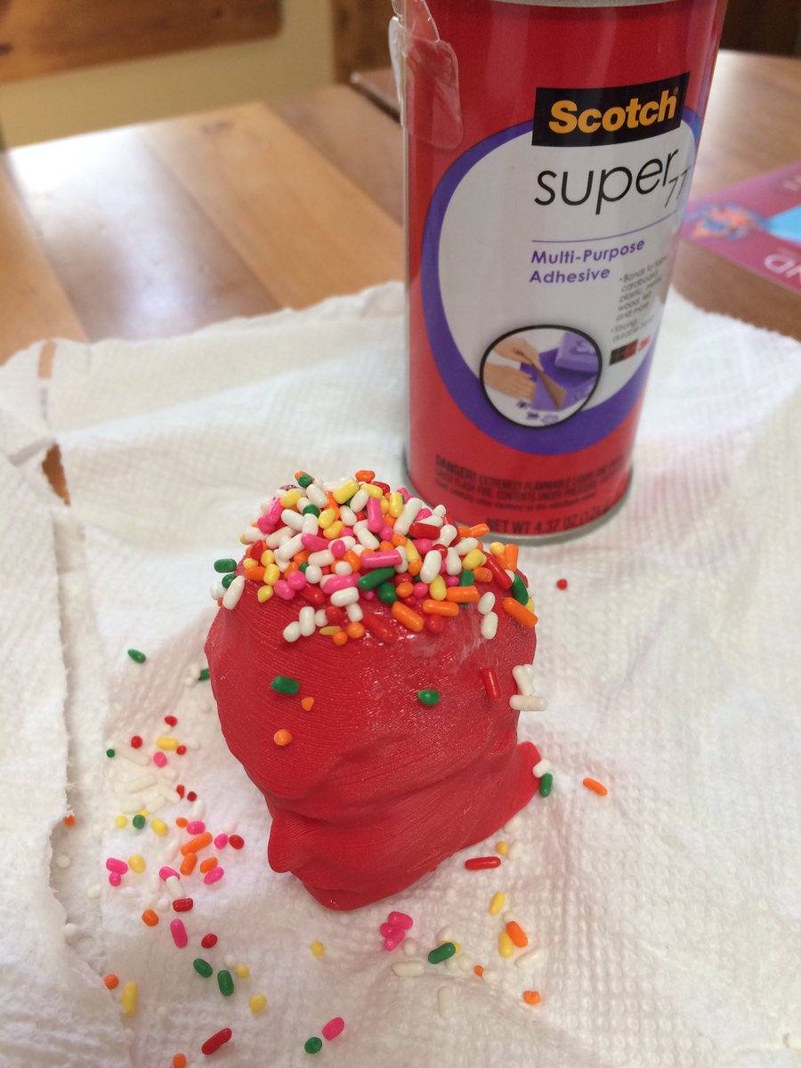 joshburker's tweet photo. Testing adhesion of sprinkles to #3DPrinted ABS with spray adhesive. For #art. https://t.co/N9aePsRpOo