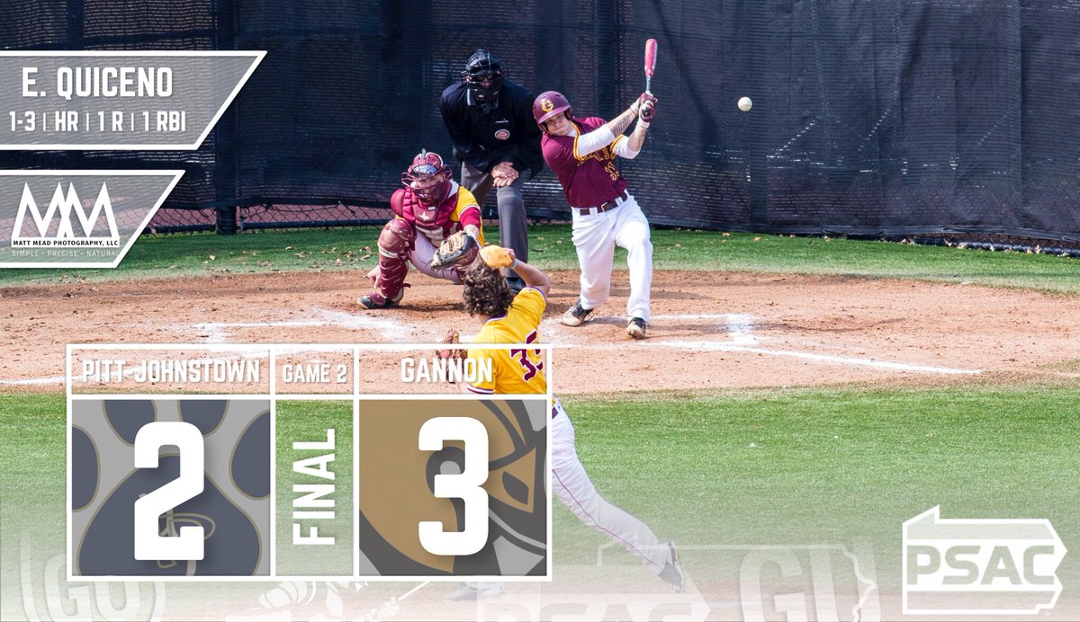 Gannon WINS!

Gannon (14-13) - 3
Pitt-Johnstown (13-18) - 2

HR: Quiceno, Cardy