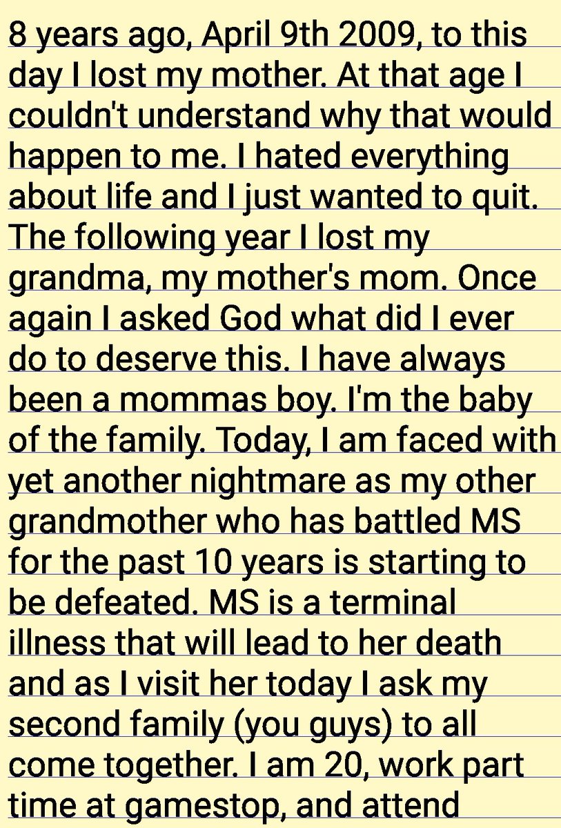 therealjayvelez's tweet photo. If everyone could please read and retweet this it would mean the world to me. Going through a rough time and I need my family. #pray4gma https://t.co/mCgUzrXJE0