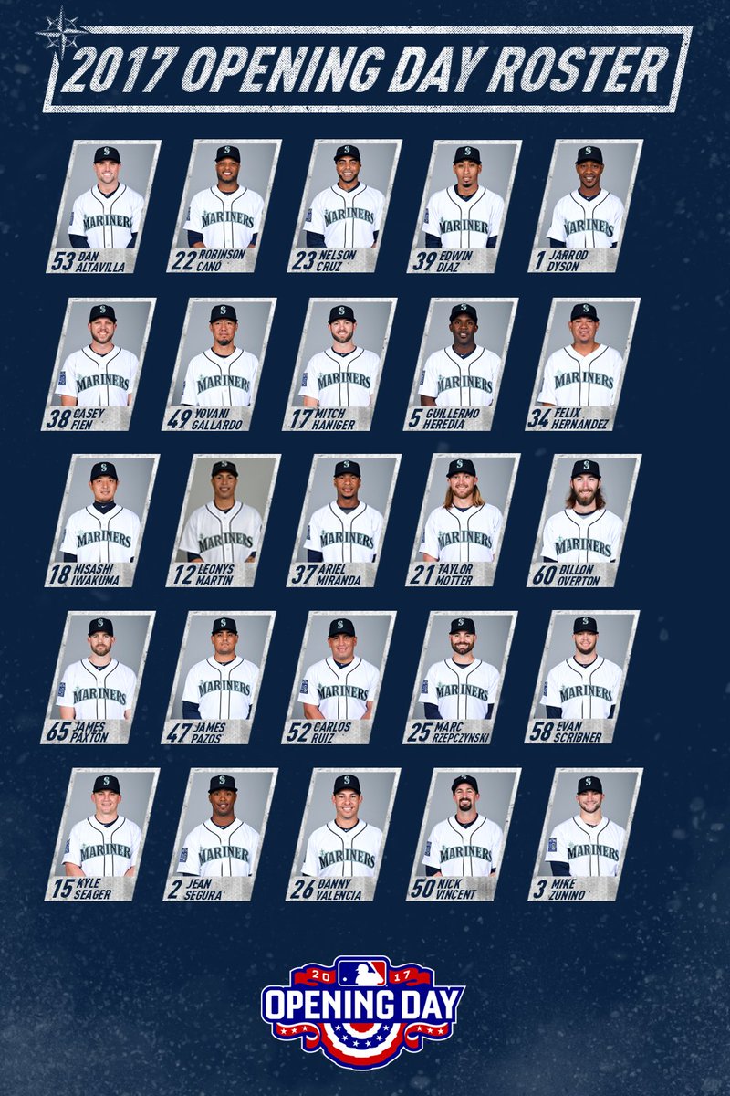 MarinersPR's tweet photo. #Mariners announce 2017 #OpeningDay roster. 

Read: https://t.co/xUjD2QI3pH https://t.co/U9TC3GtPTG