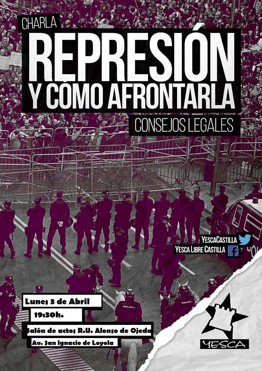 YescaCuenca's tweet photo. LUNES A LAS 19:30H
Charla de nuestra comisión antirrepresiva. ¿Cómo afrontamos la represión del Régimen? https://t.co/bOIF3DNJLr https://t.co/aZ0CyYrgda